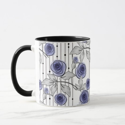 Mug Fleurs de roses modernes abstraites violet gris bl (Gauche)