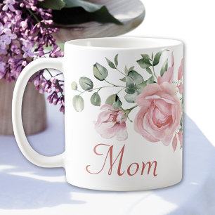 Mug Fleurs de roses roses personnalisées pour maman