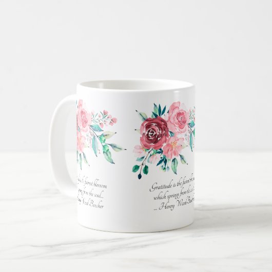Mug Fleurs de roses rouges et roses délicates (Devant gauche)