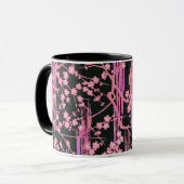 Mug FLEURS DE SAKURA NOIR ROSE Modèle Floral japonais (Devant gauche)