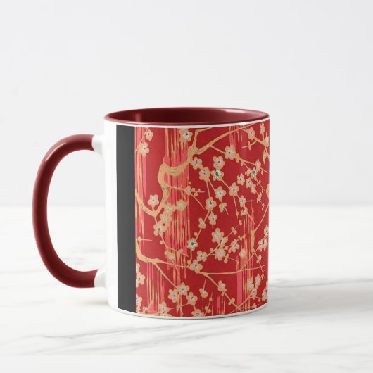 Mug FLEURS DE SAKURA ROUGE Modèle floral japonais anti (Gauche)