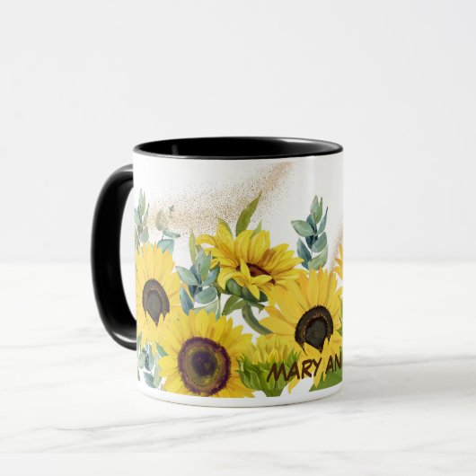 Mug Fleurs de soleil d'aquarelle et Feuilles d'eucalyp (Devant gauche)