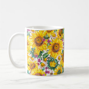 Mug Fleurs de soleil d'aquarelle été vintage patte t