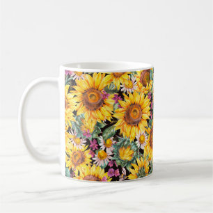 Mug Fleurs de soleil d'aquarelle été vintage patte tra