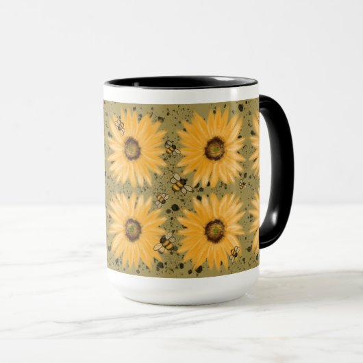 Mug Fleurs de soleil et abeilles (Devant droit)
