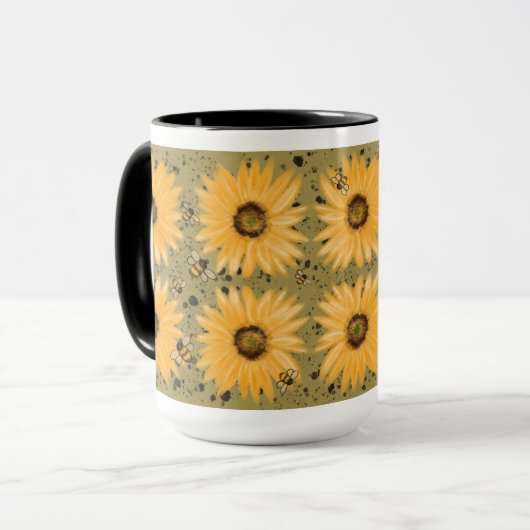 Mug Fleurs de soleil et abeilles (Devant gauche)