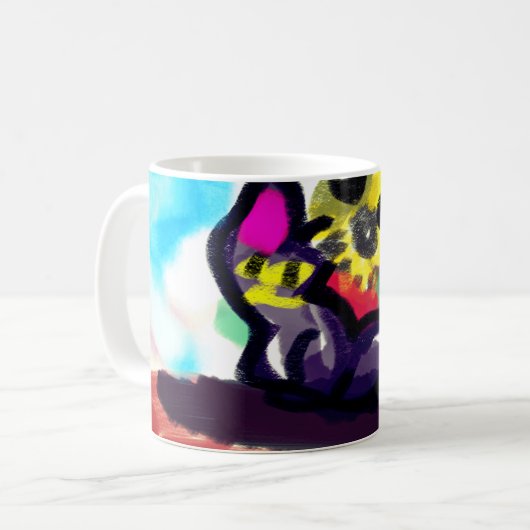 Mug Fleurs de soleil et chat noir (Devant gauche)