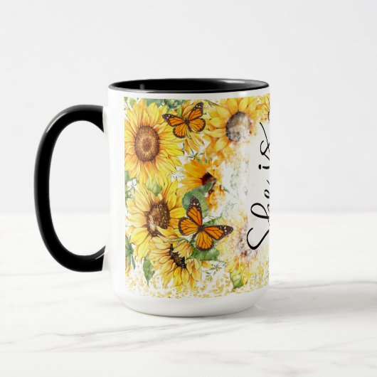 Mug Fleurs de soleil et papillons inspirants (Gauche)