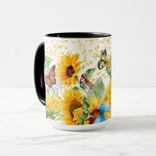 Mug Fleurs de soleil et papillons monarques (Devant gauche)