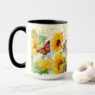 Mug Fleurs de soleil et papillons monarques