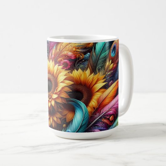 Mug Fleurs de soleil et plumes (Devant droit)