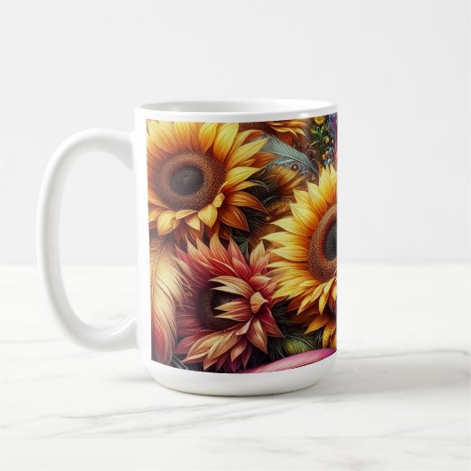Mug Fleurs de soleil et plumes (Gauche)