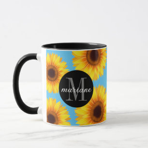 Mug Fleurs de soleil jaunes Ajoutez votre nom et bleu 