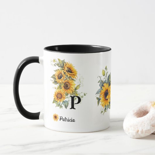 Mug Fleurs de soleil modernes Jaune (Avec donut)