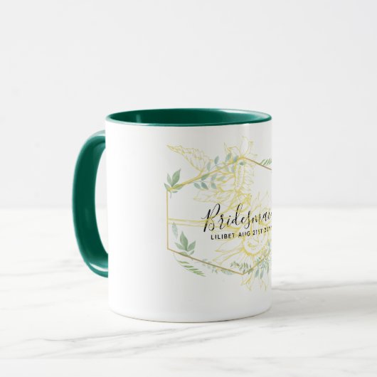 Mug Fleurs de soleil modernes Mariage d'or Sage (Devant gauche)
