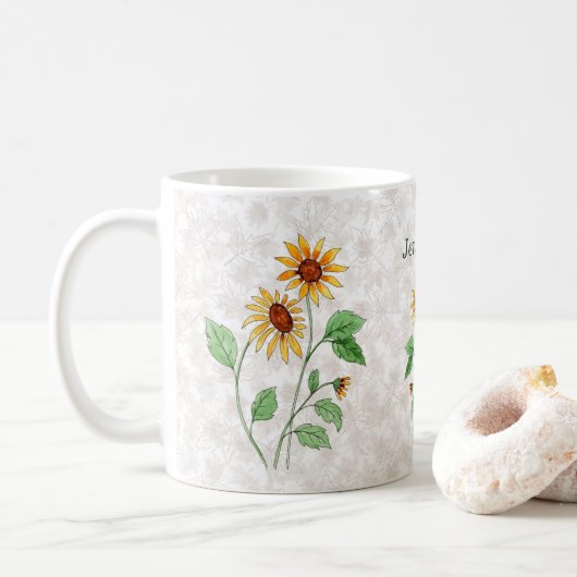 Mug Fleurs de soleil personnalisées sur les Feuilles d (Avec donut)