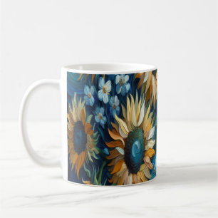 Mug Fleurs de soleil rayonnantes au cadre bleu paisibl