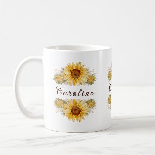 Mug Fleurs de soleil rustiques à l'aquarelle personnal (Gauche)
