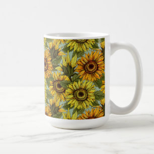 Mug Fleurs de soleil sur Sage Arrière - plan Foliage O