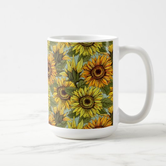 Mug Fleurs de soleil sur Sage Arrière - plan Foliage O (Droite)