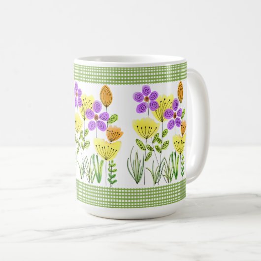 Mug Fleurs de style de ferme avec Gingham vert  (Devant droit)