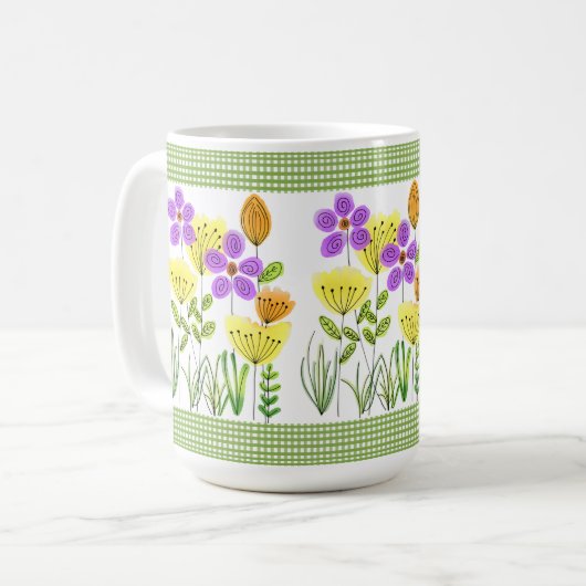 Mug Fleurs de style de ferme avec Gingham vert (Devant gauche)