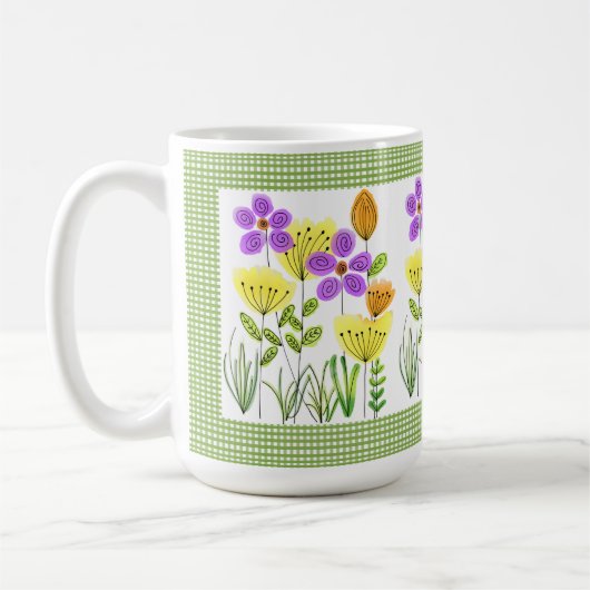 Mug Fleurs de style de ferme avec Gingham vert  (Gauche)
