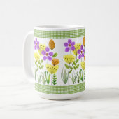 Mug Fleurs de style ferme avec Gingham vert  (Devant gauche)