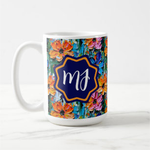 Mug Fleurs de style Impasto dans un monogramme coloré