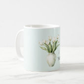 Mug Fleurs de tulipes blanches menthe en vase (Devant gauche)