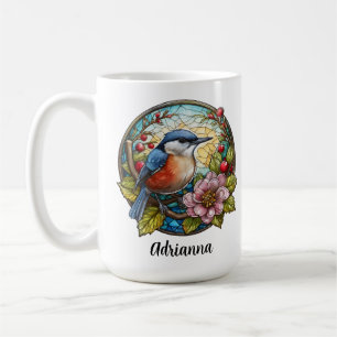 Mug Fleurs de verre coloré oiseaux Baies Nom