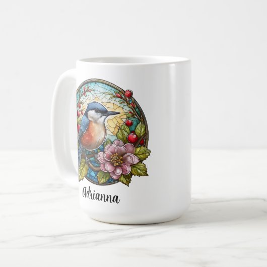 Mug Fleurs de verre d'oiseau Berries Nom (Devant gauche)