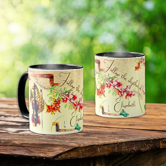 Mug Fleurs De Violon Boho Collage Avec Affirmation