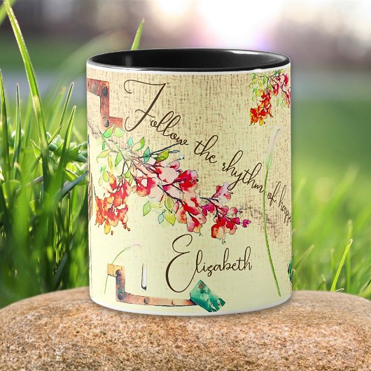 Mug Fleurs De Violon Boho Collage Avec Affirmation