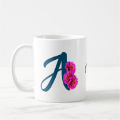 Mug Fleurs de Zinnia Monogramme Initiale A Personnalis (Gauche)