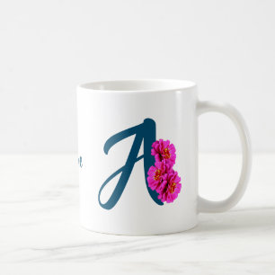 Mug Fleurs de Zinnia Monogramme Initiale A Personnalis