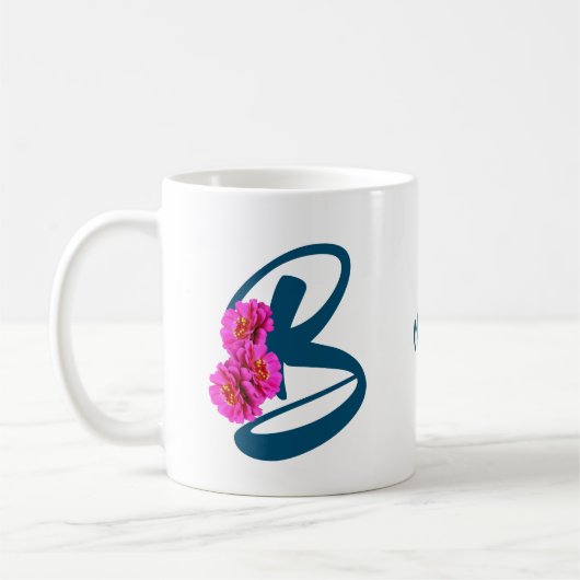 Mug Fleurs de Zinnia Monogramme Initiale B Personnalis (Gauche)