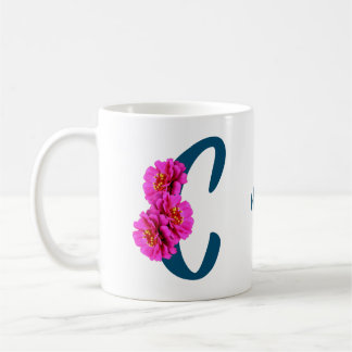 Mug Fleurs de Zinnia Monogramme Initiale C Personnalis
