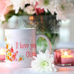 Mug Fleurs d'eau amour orange rouge