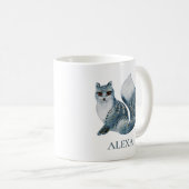 Mug Fleurs décoré mignon renard gris monogramme (Devant droit)