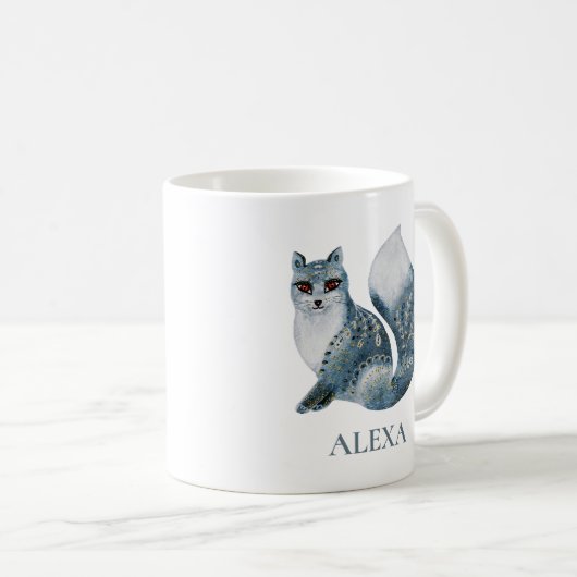 Mug Fleurs décoré mignon renard gris monogramme (Devant droit)