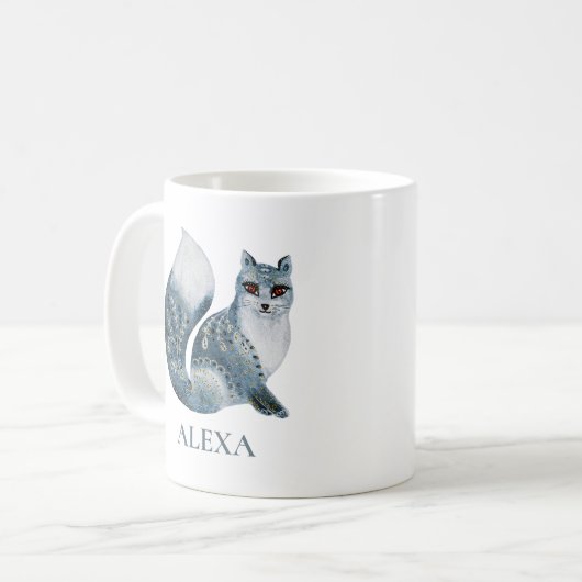 Mug Fleurs décoré mignon renard gris monogramme (Devant gauche)