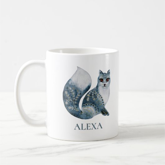 Mug Fleurs décoré mignon renard gris monogramme (Gauche)