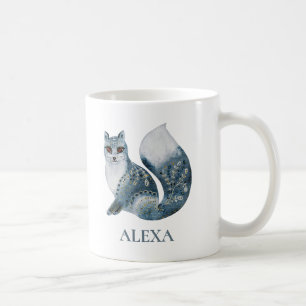 Mug Fleurs décoré mignon renard gris monogramme
