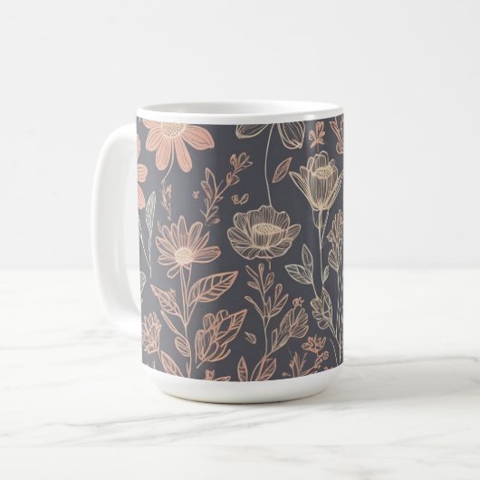 Mug Fleurs dessinées à trait de trait d'illustration (Devant gauche)