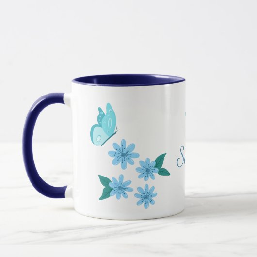 Mug Fleurs d'été Bleu Béatiful Papillons Floral (Gauche)