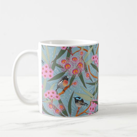 Mug Fleurs d'eucalyptus aux oiseaux roses et bleus (Gauche)