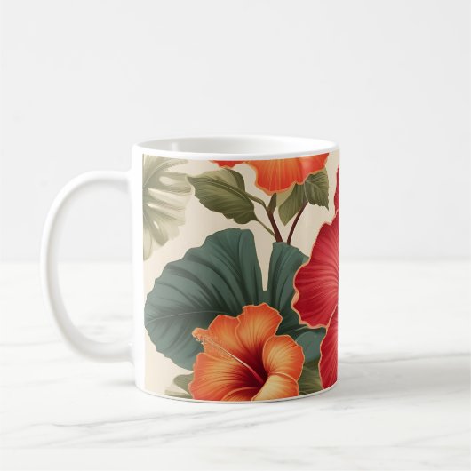 Mug Fleurs d'Hibiscus Tropiques Rétro (Gauche)