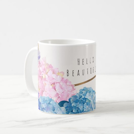 Mug Fleurs d'hortensia et floral chic or printemps per (Devant gauche)