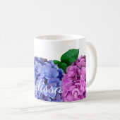 Mug Fleurs d'hydrangée bleu et rose personnalisées (Devant droit)